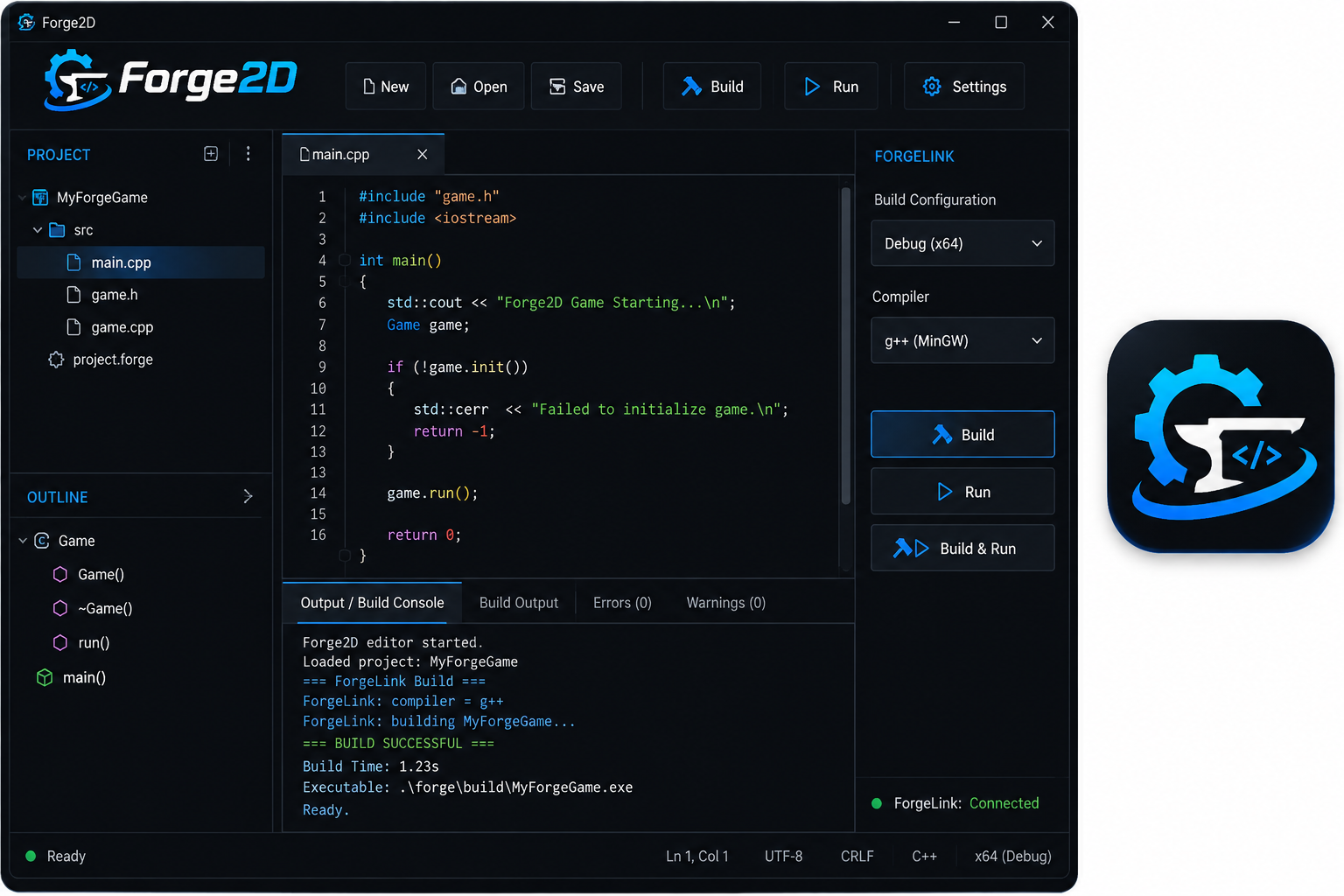 Forge2D editor interface