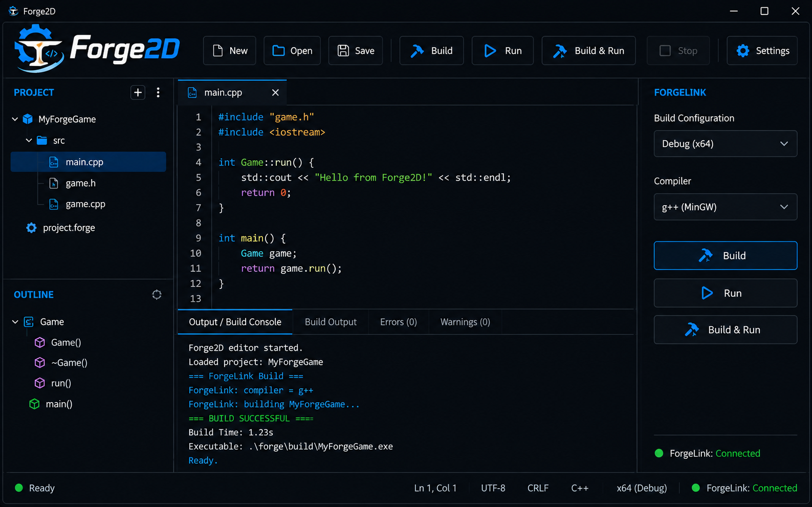 Forge2D code editor